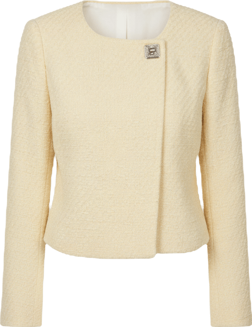 Women's Long-Sleeve Collarless Tweed Jacket