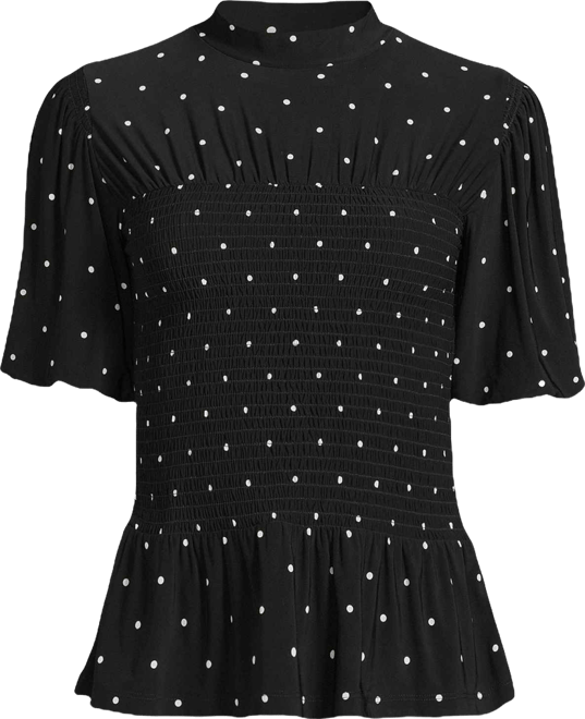 Women's Bubble Sleeve Silky Knit Smocked Mock Neck Top