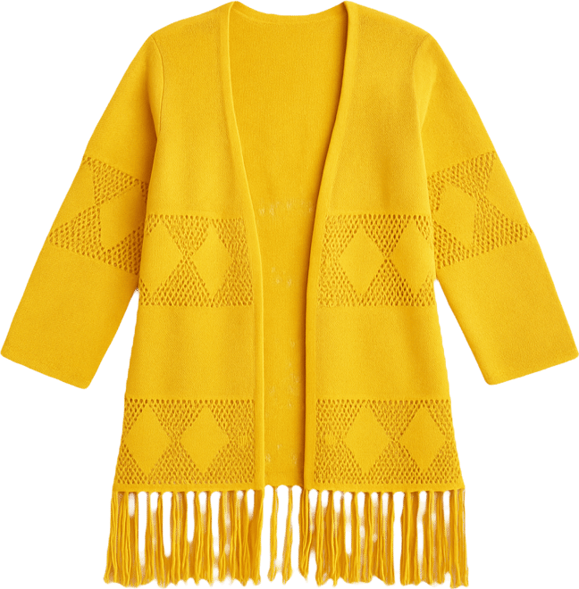 Women's Plus Size Pointelle Fringe Cardigan