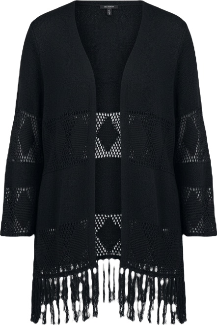 Women's Plus Size Pointelle Fringe Cardigan