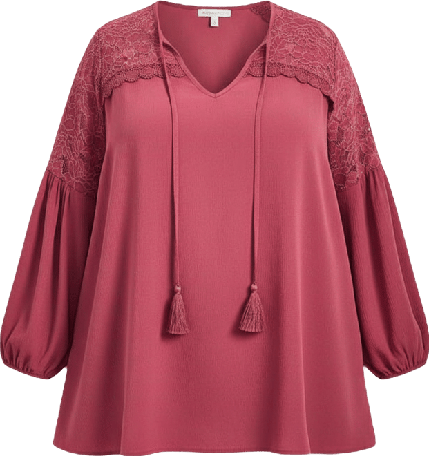 Women's Plus Size Marcie Lace Yoke Long Sleeve Top