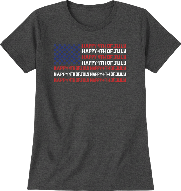 Women's Happy 4th of July Word Art Crew Neck T-Shirt