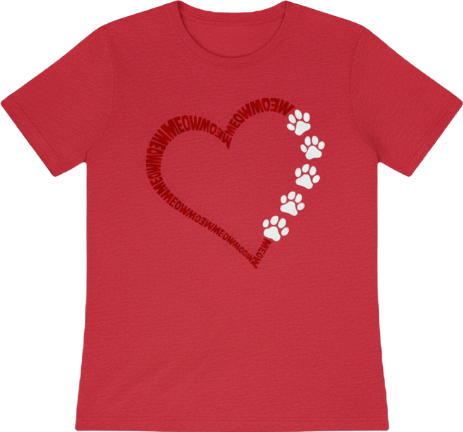 Women's Meow Heart Word Art Crew Neck T-Shirt