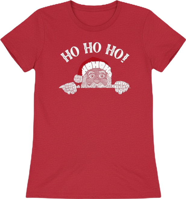 Women's Peeking Santa Word Art Short Sleeve T-Shirt
