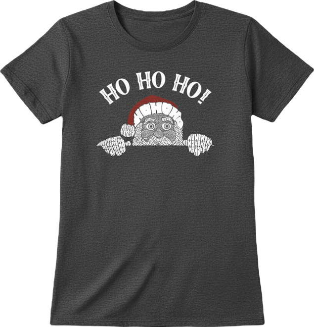 Women's Peeking Santa Word Art Short Sleeve T-Shirt