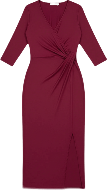 Petite Fitted V-Neck Side Slit Maxi Dress