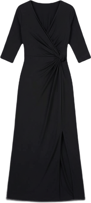 Petite Fitted V-Neck Side Slit Maxi Dress