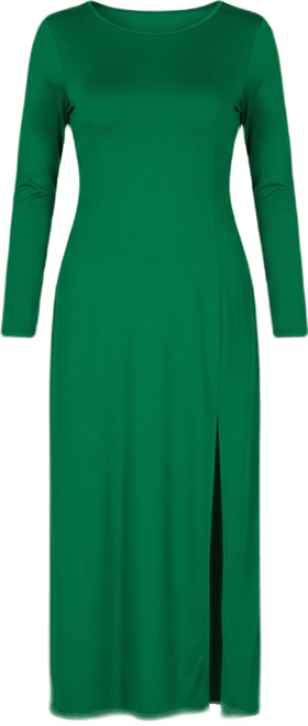 Petite Long Sleeve Side Slit Fitted Maxi Dress