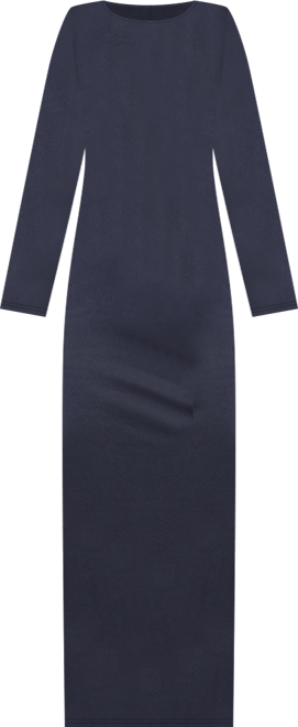 Petite Long Sleeve Side Slit Fitted Maxi Dress