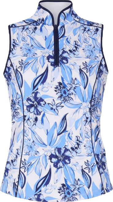 Women's Sleeveless Piping Mock Neck Top.