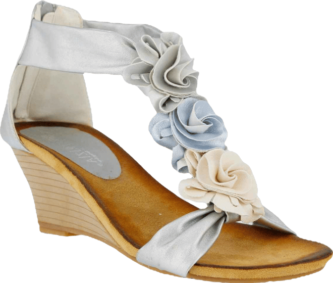 Women s Harlequin Floral T-Strap Wedge Sandals with Back Zipper