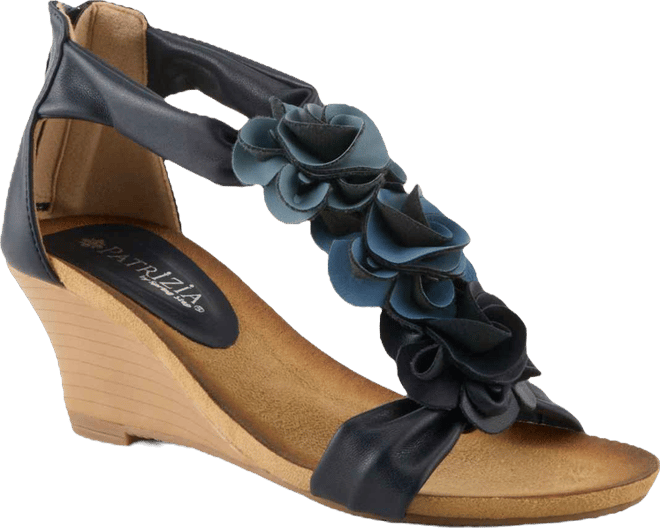 Women s Harlequin Floral T-Strap Wedge Sandals with Back Zipper