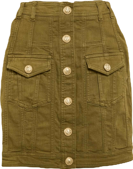 Women's Olive Green Distressed Denim Accents Mini Skirt