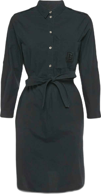 Women's Navy Blue Cotton Belted Mini Dress