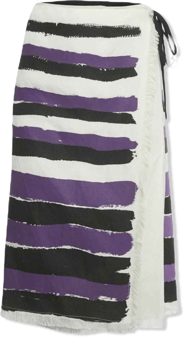 Women's Black /purple Striped Hemp Blend Wrap Midi Skirt