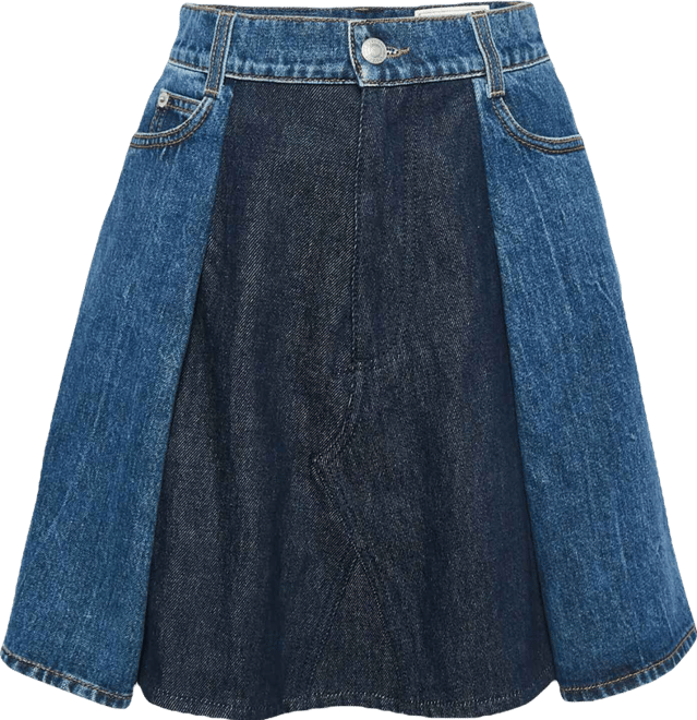 Women's Blue Denim Dual Tone Pleated Mini Skirt