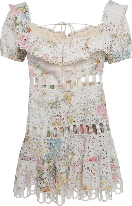 Women's White Floral Print Cotton Off-Shoulder Heathers Dress