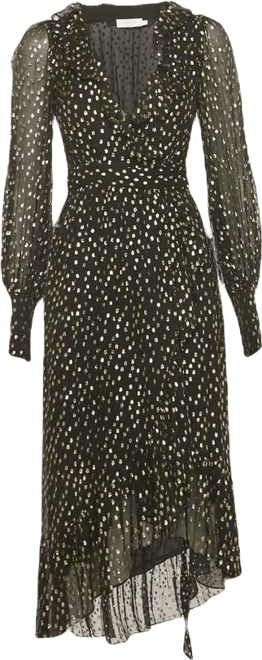 Women's Black Fil Coupe Silk Wrap Midi Dress