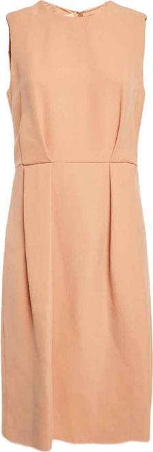 Women's Orange Crepe Pleated Sleeveless Short Dress