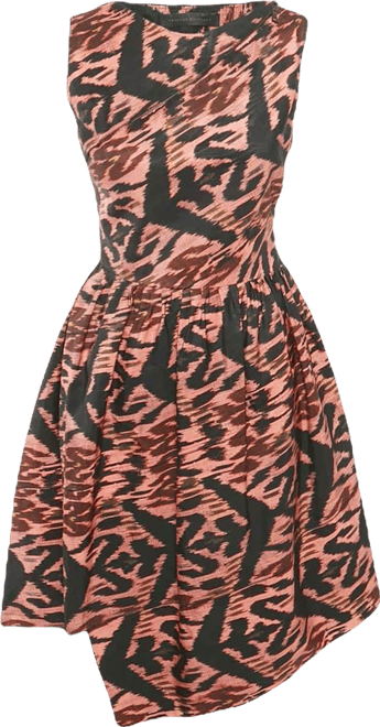 Women's Black Printed Synthetic Asymmetric Midi Dress