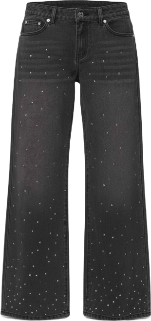 Womens Rhinestone Low Rise Washed Jeans