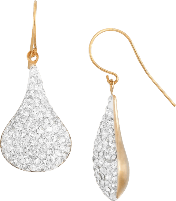 Pave Crystals Teardrop Dangler Earrings in 14k Yellow Gold Over Sterling Silver