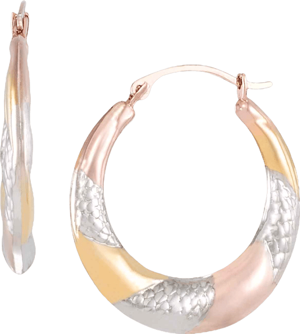 Dual-Tone Textured Hoop Earrings in 14K Gold Over Sterling Silver