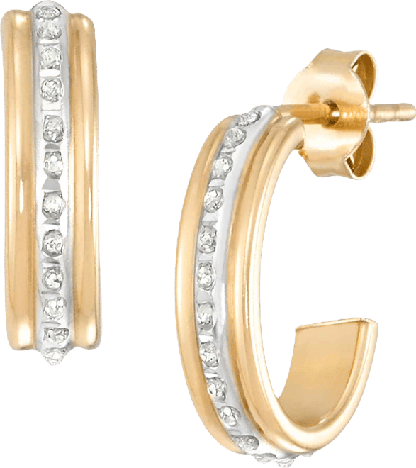 Diamond Accent Hoop Earrings (0.01 ct. t.w.) in 18k Yellow Gold Over Sterling Silver
