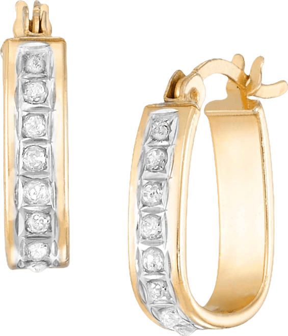 Diamond Accent Hoop Earrings (0.01 ct. t.w.) in 14k Yellow Gold Over Sterling Silver
