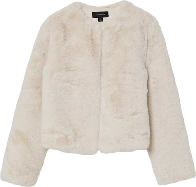 Women's Collarless Faux Fur Jacket