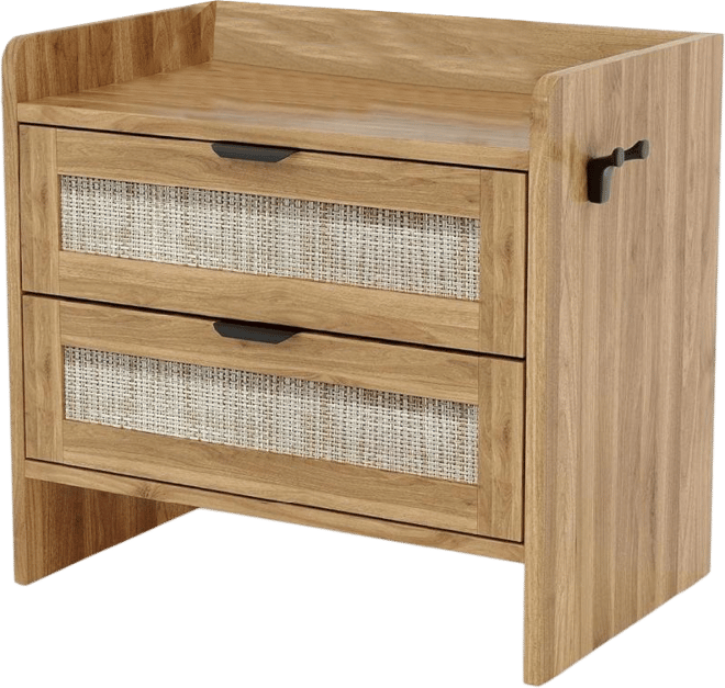 Rattan Nightstand, Bedside Table with Type-c Charging Station