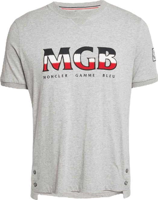 Men's Grey Cotton Logo Applique Crew Neck