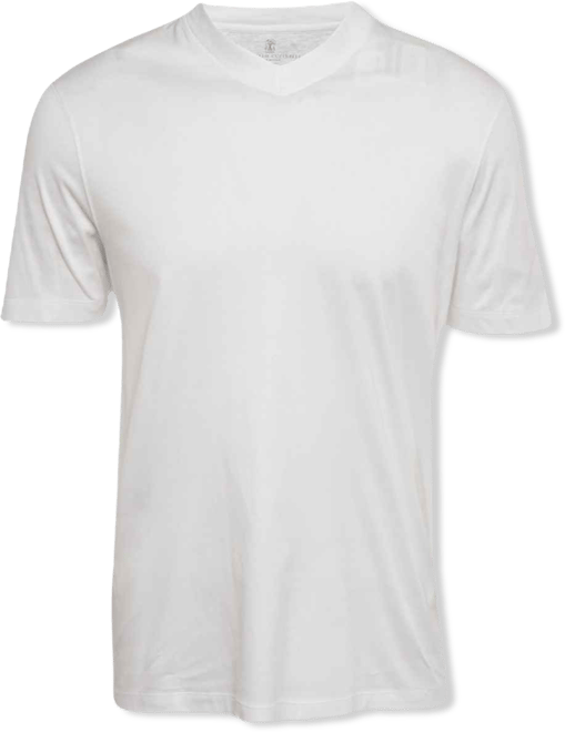 Men's White Cotton Jersey V Neck T-Shirt