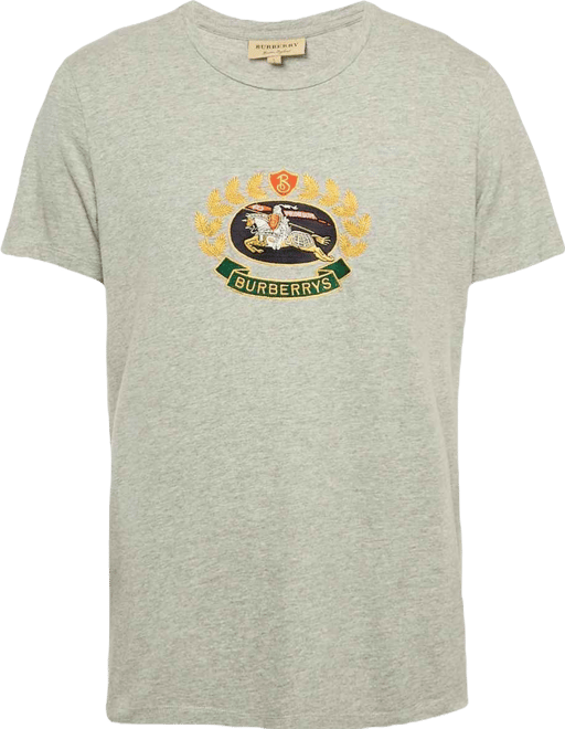 Men's Grey Logo Embroidered Jersey T-Shirt