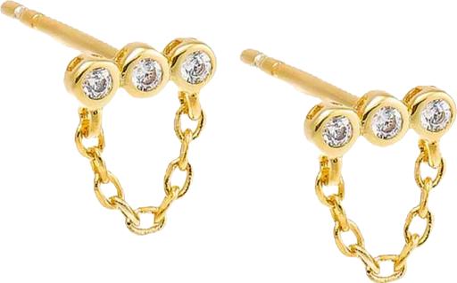 Mini Triple Cubic Zirconia Bezel Bar Drop Chain Stud Earring