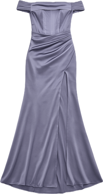 Juniors' Satin Off-The-Shoulder Ball Gown