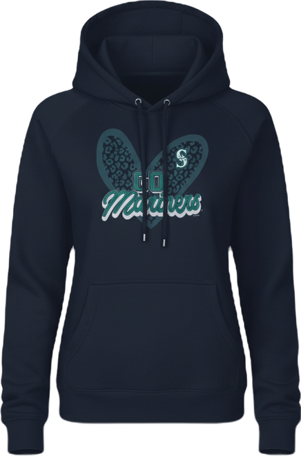 Women's Navy Seattle Mariners Leopard Heart Pullover Hoodie