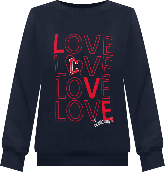 Women's Navy Cleveland Guardians Love Team Logo Fleece Pullover Sweatshirt