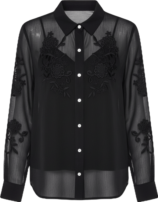 Women's Long-Sleeve Embroidered Flower Blouse