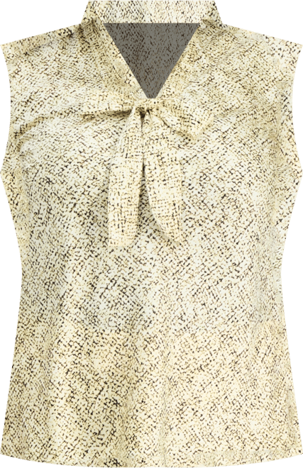 Plus Size Printed Sleeveless Tie-Neck Blouse