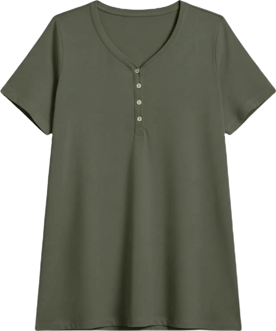 Women's Short Sleeve Henley Tunic Top