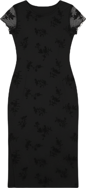 Women's Flocking Mesh T-Shirt Maxi Dress