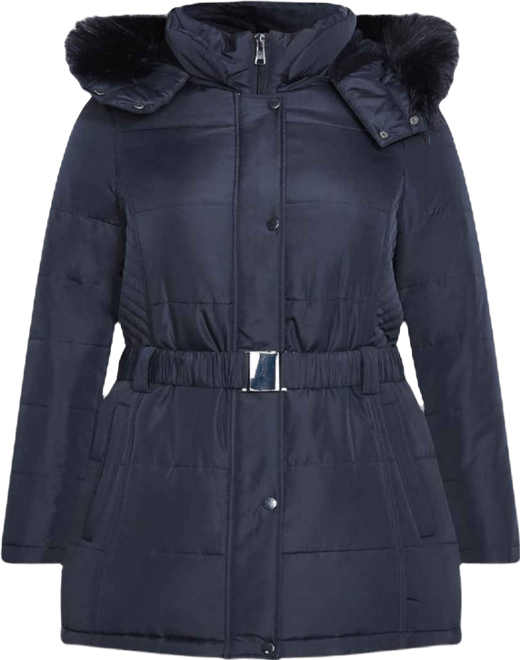 Women's Plus Size Belted Hood Puffer Coat