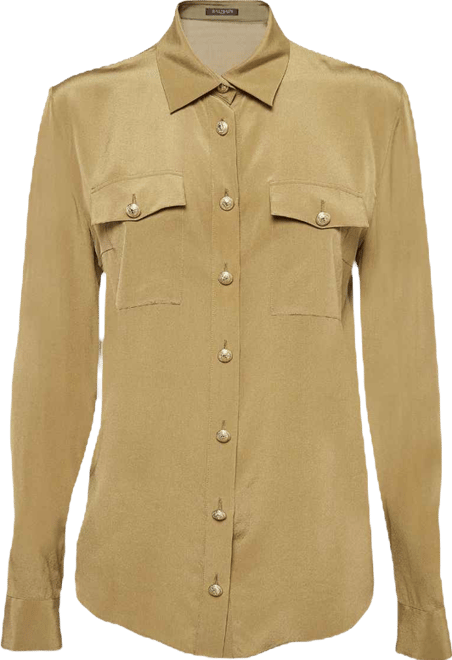 Women's Green Silk Long Sleeve Shirt