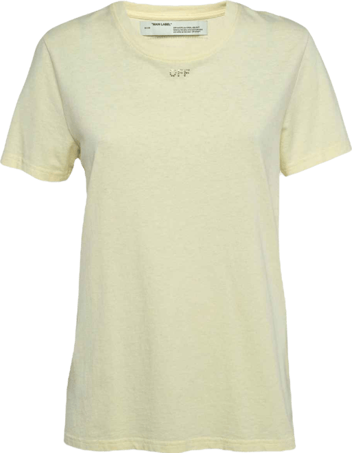 Women's Yellow Cotton Crystal Logo Embellished T-Shirt