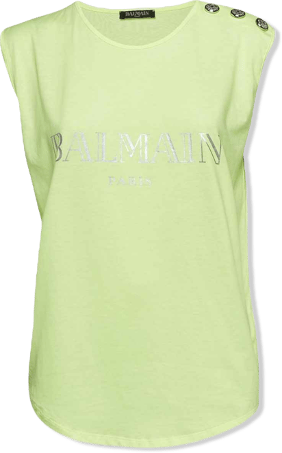 Women's Fluorescent Green Logo Print Jersey Sleeveless T-Shirt