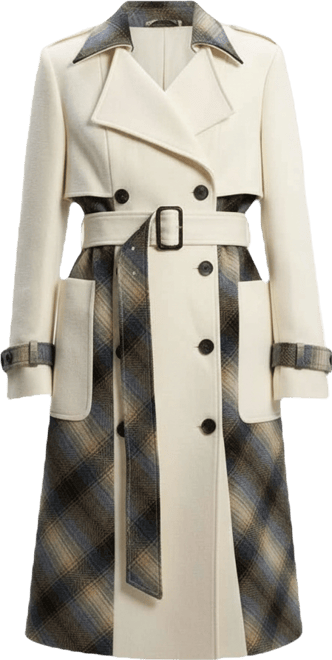Women's Wool Check Trench Midi Coat