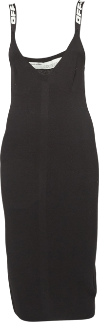 Women's Black Rib Knit Logo Strap Fitted Short Dress