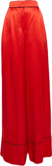 Women's Red Satin Silk Wide-Leg Pants