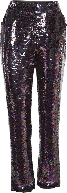 Women's Purple Fringe Trim Sequin Pants